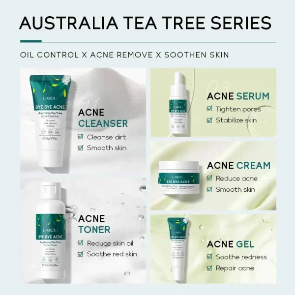 Laikou Bye Bye Acne Tea Tree Gel Skincare Set - 5pcs-Samparko - Image 2